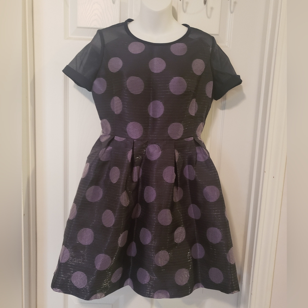 Polka Dot Women"s Dress - Black and Purple Size Medium